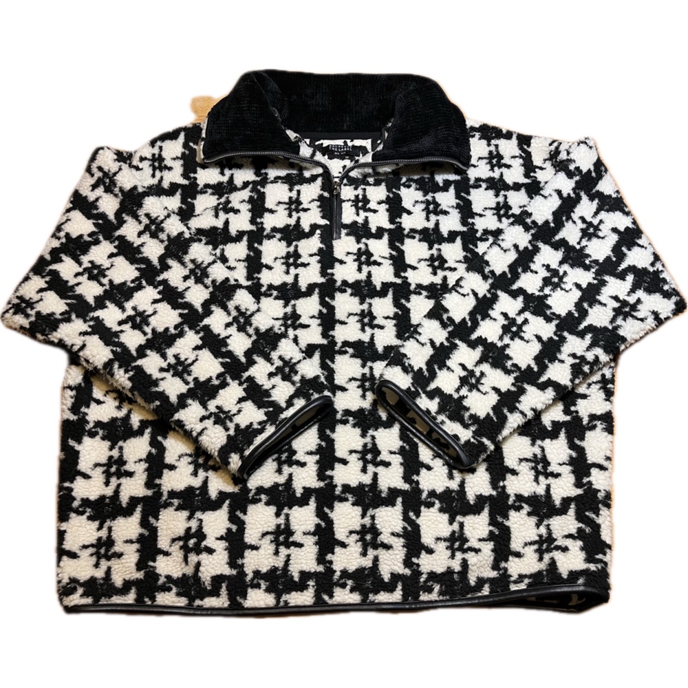 BRUNETTE THE LABEL HOUNDSTOOTH HALFZIP SHERPA SWEATER- MEDIUM/LARGE